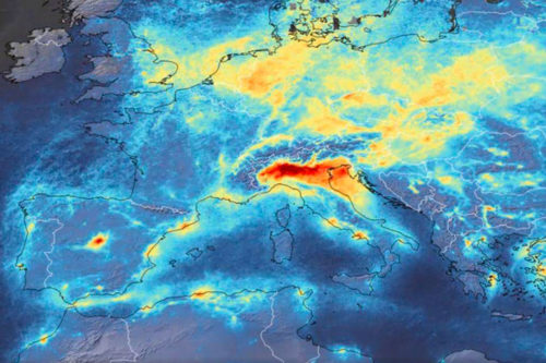 Des images satellites spectaculaires révèlent une « baisse notable » de la pollution atmosphérique pendant le confinement dû au coronavirus. Crédit ESA/Cover Images/SIPA