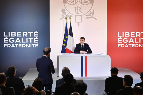 Emmanuel Macron lors de la conférence de presse du 16 janvier 2024